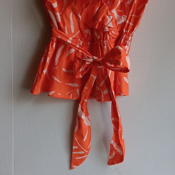 SUMMER SLEEVELESS ORANGE RUFFLE TOP - Picture 2 of 4